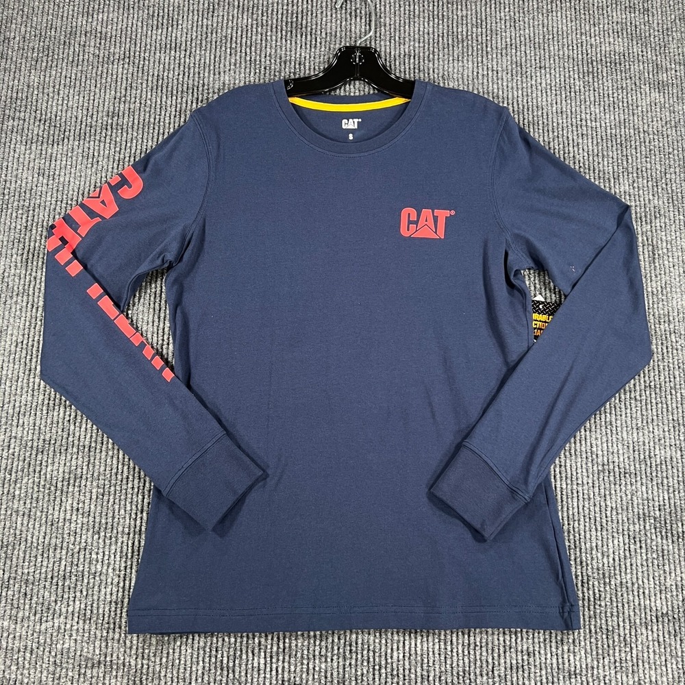 Caterpillar CAT Shirt Womens Small Blue Long Sleeve Crew Trademark Tee New